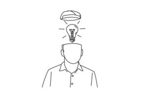 Cartoon of think outside the box, light bulb in a head, Idea, brainstorming, dreaming creativity vector