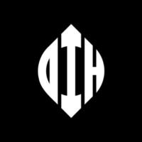 DIH circle letter logo design with circle and ellipse shape. DIH ellipse letters with typographic style. The three initials form a circle logo. DIH Circle Emblem Abstract Monogram Letter Mark Vector. vector