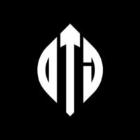 DTJ circle letter logo design with circle and ellipse shape. DTJ ellipse letters with typographic style. The three initials form a circle logo. DTJ Circle Emblem Abstract Monogram Letter Mark Vector. vector