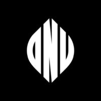 diseño de logotipo de letra de círculo dnu con forma de círculo y elipse. letras de elipse dnu con estilo tipográfico. las tres iniciales forman un logo circular. vector de marca de letra de monograma abstracto del emblema del círculo dnu.