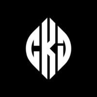 CKJ circle letter logo design with circle and ellipse shape. CKJ ellipse letters with typographic style. The three initials form a circle logo. CKJ Circle Emblem Abstract Monogram Letter Mark Vector. vector