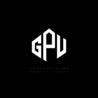 GPU letter logo design with polygon shape. GPU polygon and cube shape logo design. GPU hexagon vector logo template white and black colors. GPU monogram, business and real estate logo.
