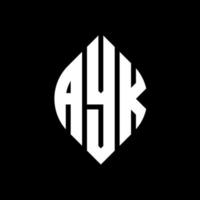 AYK circle letter logo design with circle and ellipse shape. AYK ellipse letters with typographic style. The three initials form a circle logo. AYK Circle Emblem Abstract Monogram Letter Mark Vector. vector