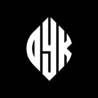 DYK circle letter logo design with circle and ellipse shape. DYK ellipse letters with typographic style. The three initials form a circle logo. DYK Circle Emblem Abstract Monogram Letter Mark Vector. vector