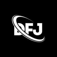 logotipo de dfj. letra dfj. diseño del logotipo de la letra dfj. logotipo de iniciales dfj vinculado con círculo y logotipo de monograma en mayúsculas. tipografía dfj para tecnología, negocios y marca inmobiliaria. vector