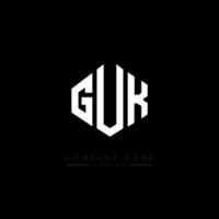 GUK letter logo design with polygon shape. GUK polygon and cube shape logo design. GUK hexagon vector logo template white and black colors. GUK monogram, business and real estate logo.