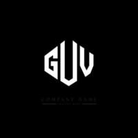 GUV letter logo design with polygon shape. GUV polygon and cube shape logo design. GUV hexagon vector logo template white and black colors. GUV monogram, business and real estate logo.