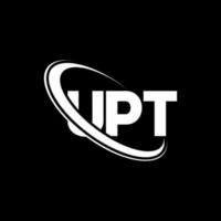 logotipo de upt. carta upt. diseño de logotipo de letra upt. logotipo de upt de iniciales vinculado con círculo y logotipo de monograma en mayúsculas. upt tipografía para tecnología, negocios y marca inmobiliaria. vector