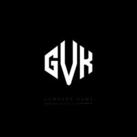 GVK letter logo design with polygon shape. GVK polygon and cube shape logo design. GVK hexagon vector logo template white and black colors. GVK monogram, business and real estate logo.