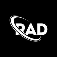 logotipo de radio. letra rad. diseño de logotipo de letra rad. logotipo de iniciales rad vinculado con círculo y logotipo de monograma en mayúsculas. tipografía rad para tecnología, negocios y marca inmobiliaria. vector