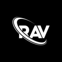 logotipo de rav carta rav. diseño del logotipo de la letra rav. logotipo de iniciales rav vinculado con círculo y logotipo de monograma en mayúsculas. tipografía rav para tecnología, negocios y marca inmobiliaria. vector