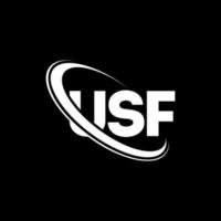 USF logo. USF letter. USF letter logo design. Initials USF logo linked with circle and uppercase monogram logo. USF typography for technology, business and real estate brand. vector