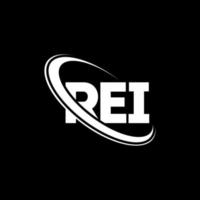 logotipo de rei. carta rei. diseño del logotipo de la letra rei. logotipo de las iniciales rei vinculado con un círculo y un logotipo de monograma en mayúsculas. tipografía rei para tecnología, negocios y marca inmobiliaria. vector