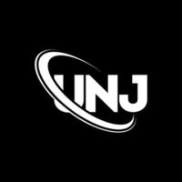 logotipo de la unj. letra unj. diseño del logotipo de la letra unj. logotipo de las iniciales unj vinculado con el círculo y el logotipo del monograma en mayúsculas. tipografía unj para tecnología, negocios y marca inmobiliaria. vector