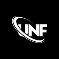 logotipo de la unf. letra unf. diseño del logotipo de la letra unf. logotipo de iniciales unf vinculado con círculo y logotipo de monograma en mayúsculas. tipografía unf para tecnología, negocios y marca inmobiliaria. vector