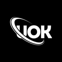 logotipo de uok. uok carta. diseño del logotipo de la letra uok. logotipo de las iniciales uok vinculado con un círculo y un logotipo de monograma en mayúsculas. tipografía uok para tecnología, negocios y marca inmobiliaria. vector