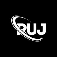 RUJ logo. RUJ letter. RUJ letter logo design. Initials RUJ logo linked with circle and uppercase monogram logo. RUJ typography for technology, business and real estate brand. vector