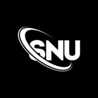 logotipo de snu. carta de snu. diseño del logotipo de la letra snu. logotipo de iniciales snu vinculado con círculo y logotipo de monograma en mayúsculas. tipografía snu para tecnología, negocios y marca inmobiliaria. vector