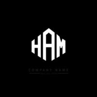 HAM letter logo design with polygon shape. HAM polygon and cube shape logo design. HAM hexagon vector logo template white and black colors. HAM monogram, business and real estate logo.