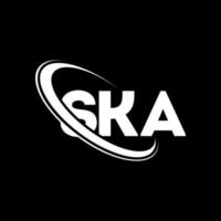 logotipo de ska. letra ska. diseño de logotipo de letra ska. logotipo de ska de iniciales vinculado con círculo y logotipo de monograma en mayúsculas. tipografía ska para tecnología, negocios y marca inmobiliaria. vector