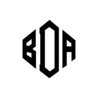 BDA letter logo design with polygon shape. BDA polygon and cube shape logo design. BDA hexagon vector logo template white and black colors. BDA monogram, business and real estate logo.