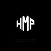 HMP letter logo design with polygon shape. HMP polygon and cube shape logo design. HMP hexagon vector logo template white and black colors. HMP monogram, business and real estate logo.