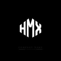 HMX letter logo design with polygon shape. HMX polygon and cube shape logo design. HMX hexagon vector logo template white and black colors. HMX monogram, business and real estate logo.