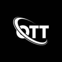 logotipo de ott. letra ot. diseño del logotipo de la letra ott. logotipo de iniciales ott vinculado con círculo y logotipo de monograma en mayúsculas. tipografía ott para tecnología, negocios y marca inmobiliaria. vector