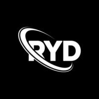 logotipo de Ryd. letra ryd. diseño del logotipo de la letra ryd. Logotipo de las iniciales ryd vinculado con un círculo y un logotipo de monograma en mayúsculas. tipografía ryd para tecnología, negocios y marca inmobiliaria. vector