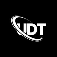 logotipo de la ud. letra ud. diseño del logotipo de la letra udt. Iniciales logo udt enlazado con círculo y logo monograma en mayúsculas. tipografía udt para tecnología, negocios y marca inmobiliaria. vector