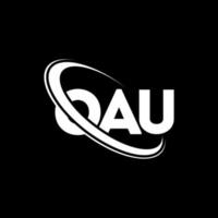 logotipo de la uau. carta de uau. diseño del logotipo de la carta oau. logotipo de las iniciales oau vinculado con el círculo y el logotipo del monograma en mayúsculas. tipografía oau para tecnología, negocios y marca inmobiliaria. vector