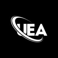 UEA logo. UEA letter. UEA letter logo design. Initials UEA logo linked with circle and uppercase monogram logo. UEA typography for technology, business and real estate brand. vector