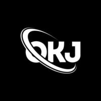 logotipo de okj. okj carta. diseño del logotipo de la letra okj. logotipo de las iniciales okj vinculado con el círculo y el logotipo del monograma en mayúsculas. tipografía okj para tecnología, negocios y marca inmobiliaria. vector