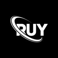 RUY logo. RUY letter. RUY letter logo design. Initials RUY logo linked with circle and uppercase monogram logo. RUY typography for technology, business and real estate brand. vector