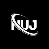 logotipo nuj. carta nuj. diseño del logotipo de la letra nuj. logotipo de las iniciales nuj vinculado con el círculo y el logotipo del monograma en mayúsculas. tipografía nuj para tecnología, negocios y marca inmobiliaria. vector