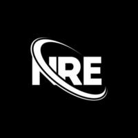 logotipo de nre. nre carta. diseño del logotipo de la letra nre. logotipo de iniciales nre vinculado con círculo y logotipo de monograma en mayúsculas. tipografía nre para tecnología, negocios y marca inmobiliaria. vector