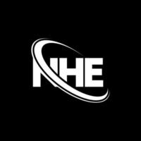 logotipo de nhe. nla carta. diseño del logotipo de la letra nhe. iniciales nhe logotipo vinculado con círculo y logotipo de monograma en mayúsculas. nhe tipografía para tecnología, negocios y marca inmobiliaria. vector