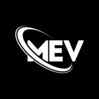 logotipo de mev. carta mev. diseño del logotipo de la letra mev. logotipo de iniciales mev vinculado con círculo y logotipo de monograma en mayúsculas. mev tipografía para tecnología, negocios y marca inmobiliaria. vector