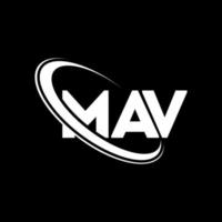 logotipo de mav. letra mav. diseño del logotipo de la letra mav. logotipo de iniciales mav vinculado con círculo y logotipo de monograma en mayúsculas. tipografía mav para tecnología, negocios y marca inmobiliaria. vector