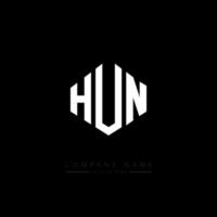 HUN letter logo design with polygon shape. HUN polygon and cube shape logo design. HUN hexagon vector logo template white and black colors. HUN monogram, business and real estate logo.