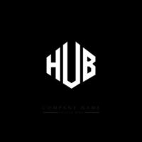 HUB letter logo design with polygon shape. HUB polygon and cube shape logo design. HUB hexagon vector logo template white and black colors. HUB monogram, business and real estate logo.