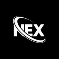 logotipo siguiente. siguiente carta. diseño del logotipo de la letra nex. logotipo de iniciales nex vinculado con círculo y logotipo de monograma en mayúsculas. siguiente tipografía para tecnología, negocios y marca inmobiliaria. vector