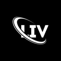 logotipo de liv. carta viva. diseño del logotipo de la letra liv. logotipo de las iniciales liv vinculado con un círculo y un logotipo de monograma en mayúsculas. tipografía liv para tecnología, negocios y marca inmobiliaria. vector