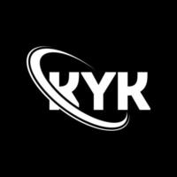 logotipo de kyk. letra kyk. diseño del logotipo de la letra kyk. logotipo de las iniciales kyk vinculado con un círculo y un logotipo de monograma en mayúsculas. tipografía kyk para tecnología, negocios y marca inmobiliaria. vector