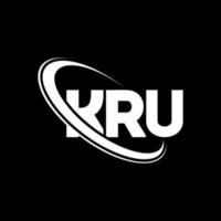 logotipo de Kru. carta kru. diseño del logotipo de la letra kru. Logotipo de las iniciales kru vinculado con un círculo y un logotipo de monograma en mayúsculas. tipografía kru para tecnología, negocios y marca inmobiliaria. vector