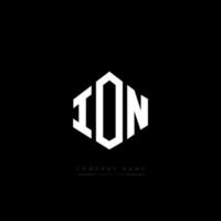 ION letter logo design with polygon shape. ION polygon and cube shape logo design. ION hexagon vector logo template white and black colors. ION monogram, business and real estate logo.