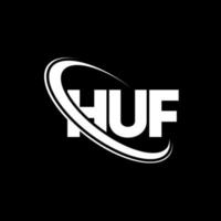 logotipo de huf. letra huf. diseño del logotipo de la letra huf. logotipo de iniciales huf vinculado con círculo y logotipo de monograma en mayúsculas. tipografía huf para tecnología, negocios y marca inmobiliaria. vector