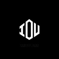 IOU letter logo design with polygon shape. IOU polygon and cube shape logo design. IOU hexagon vector logo template white and black colors. IOU monogram, business and real estate logo.