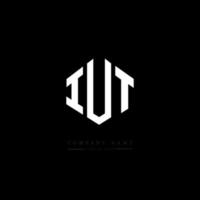IUT letter logo design with polygon shape. IUT polygon and cube shape logo design. IUT hexagon vector logo template white and black colors. IUT monogram, business and real estate logo.