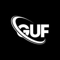 logotipo de guf. letra guf. diseño del logotipo de la letra guf. logotipo de iniciales guf vinculado con círculo y logotipo de monograma en mayúsculas. tipografía guf para tecnología, negocios y marca inmobiliaria. vector